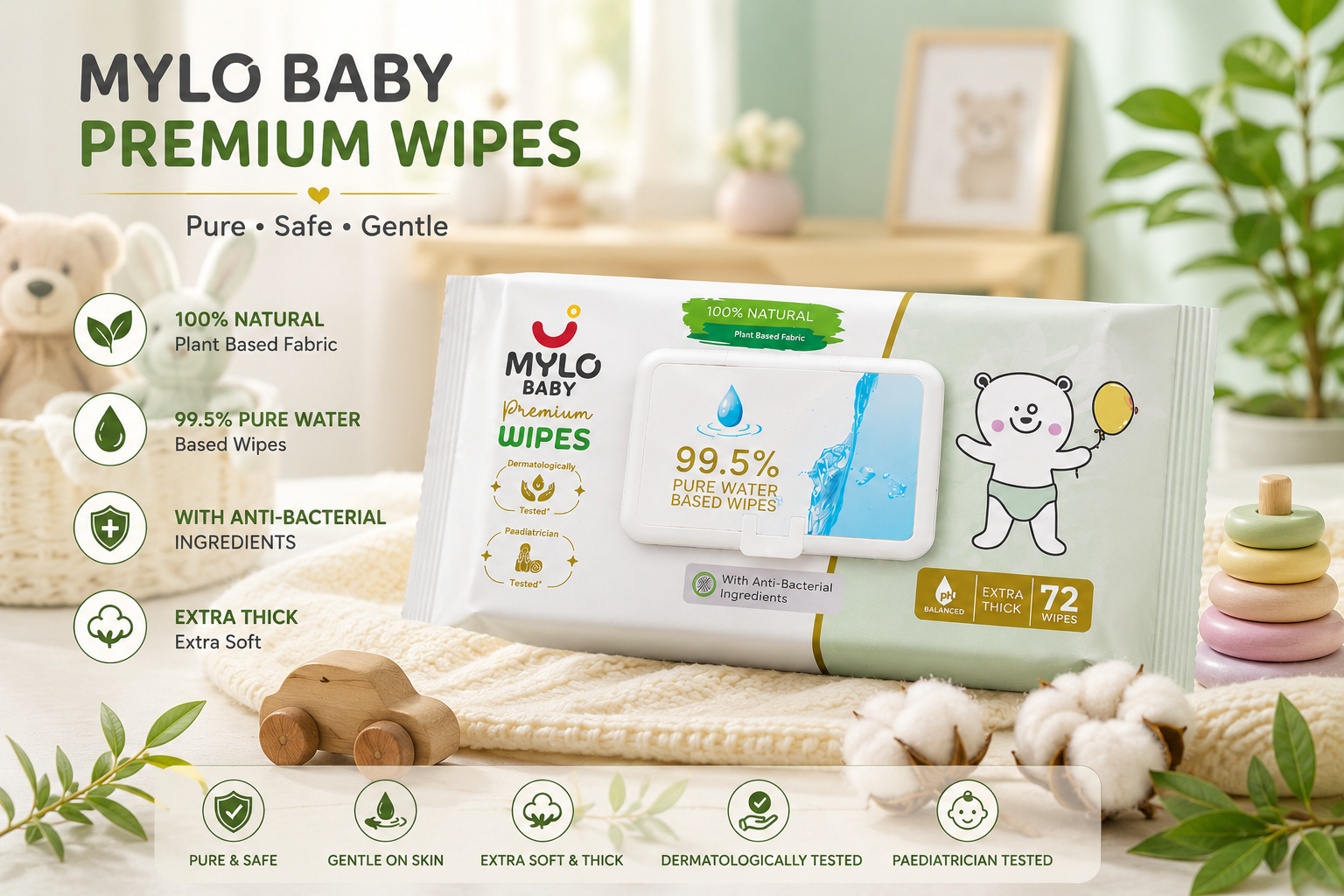 MYLO Baby Premium Water Wipes-72 Pic - Image 7