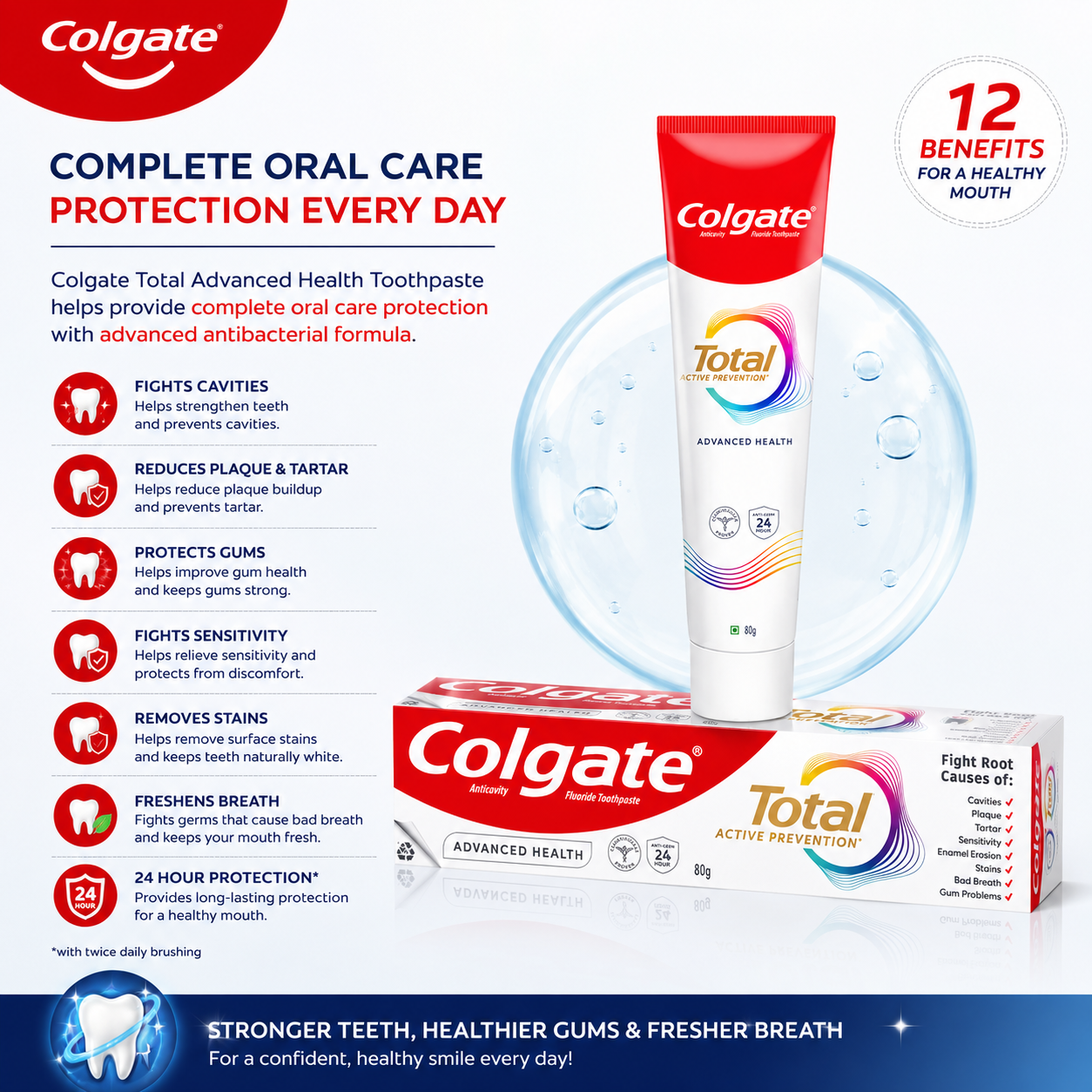 Colgate Total Advanced Health Toothpaste - 80g - Image 7