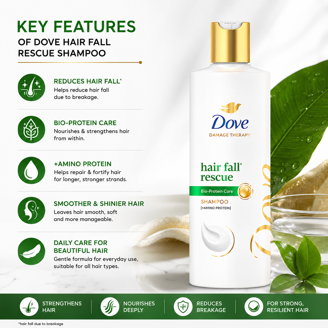 Dove Hair Fall Rescue Shampoo Bio-Protein-180ml - Image 5