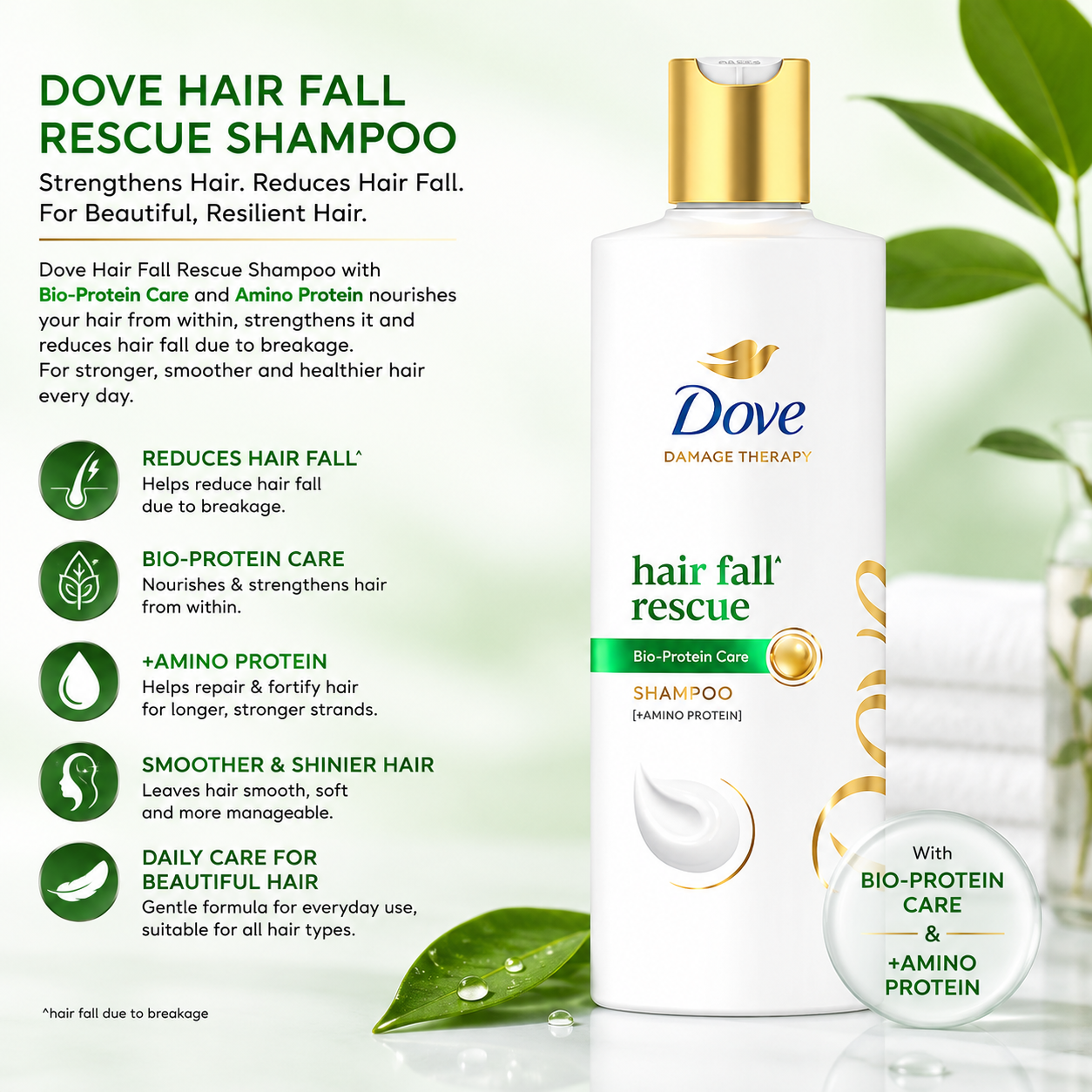 Dove Hair Fall Rescue Shampoo Bio-Protein-180ml - Image 4
