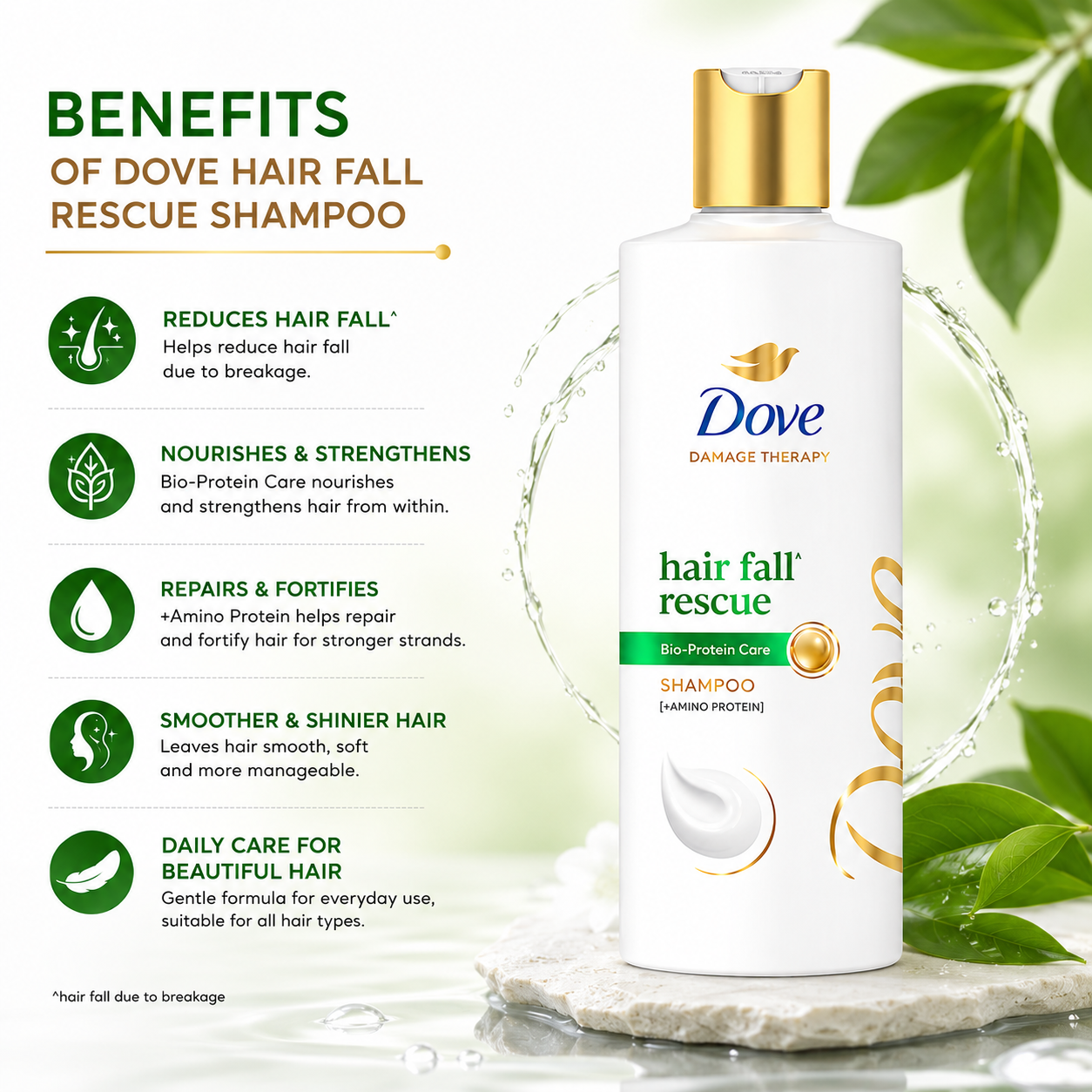 Dove Hair Fall Rescue Shampoo Bio-Protein-180ml - Image 3