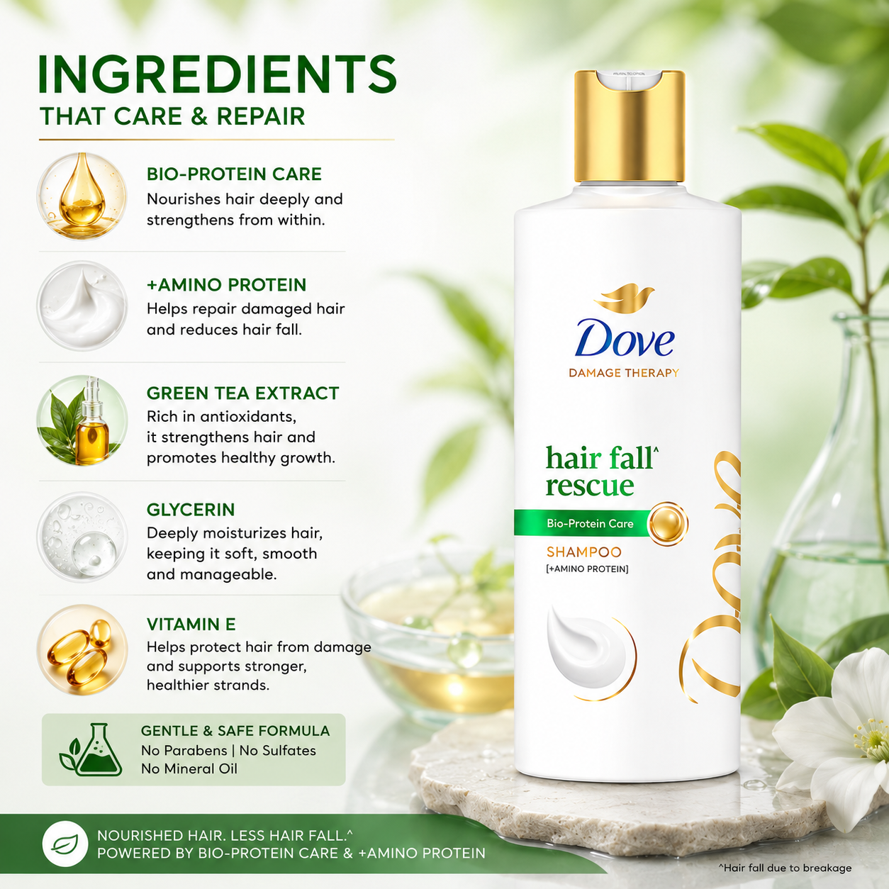 Dove Hair Fall Rescue Shampoo Bio-Protein-180ml - Image 2