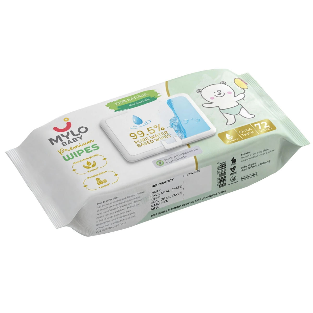 MYLO Baby Premium Water Wipes-72 Pic