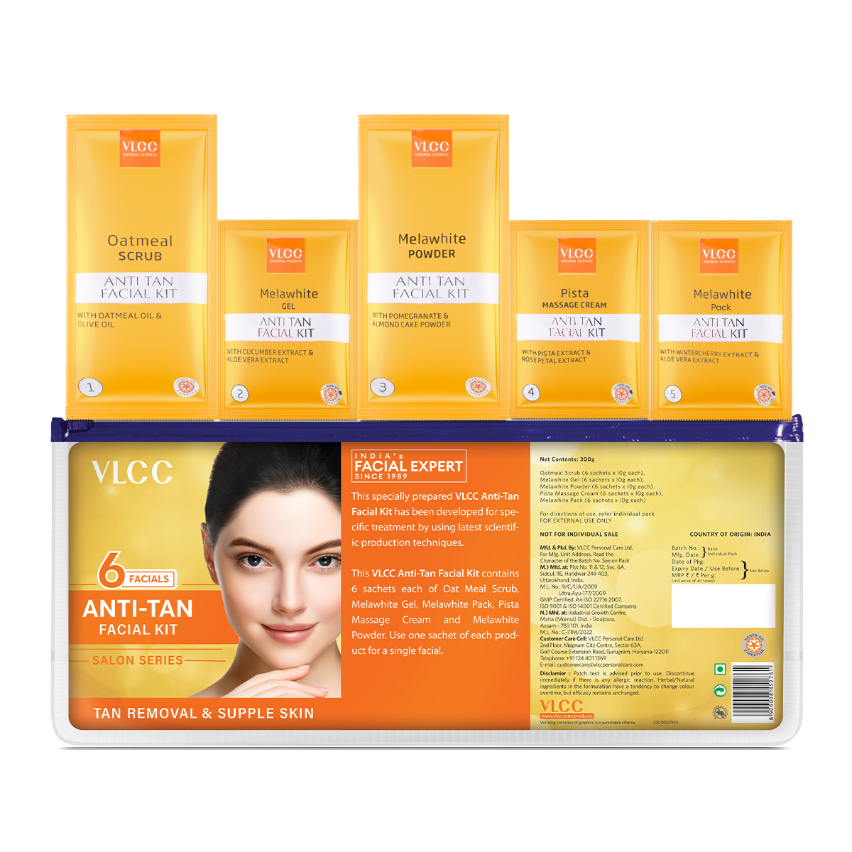 VLCC Anti-Tan Facial Kit (6 Step Facial for Tan Removal & Glowing Skin)
