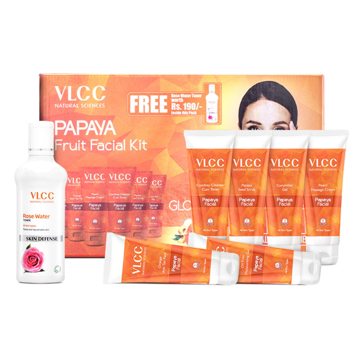 VLCC Papaya Fruit Facial Kit (6 Step Facial for Tan Removal & Glowing Skin) - Image 2