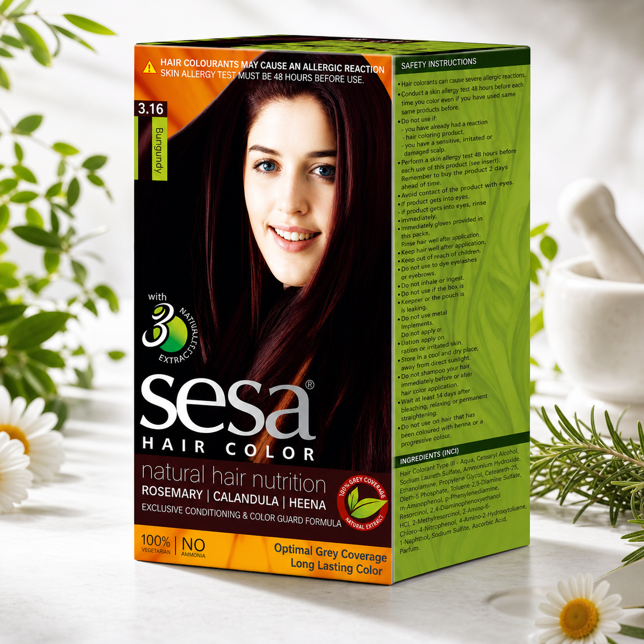 Sesa Hair Color Natural Burgundy 3.16 | 100% Grey Coverage | No Ammonia - Image 3