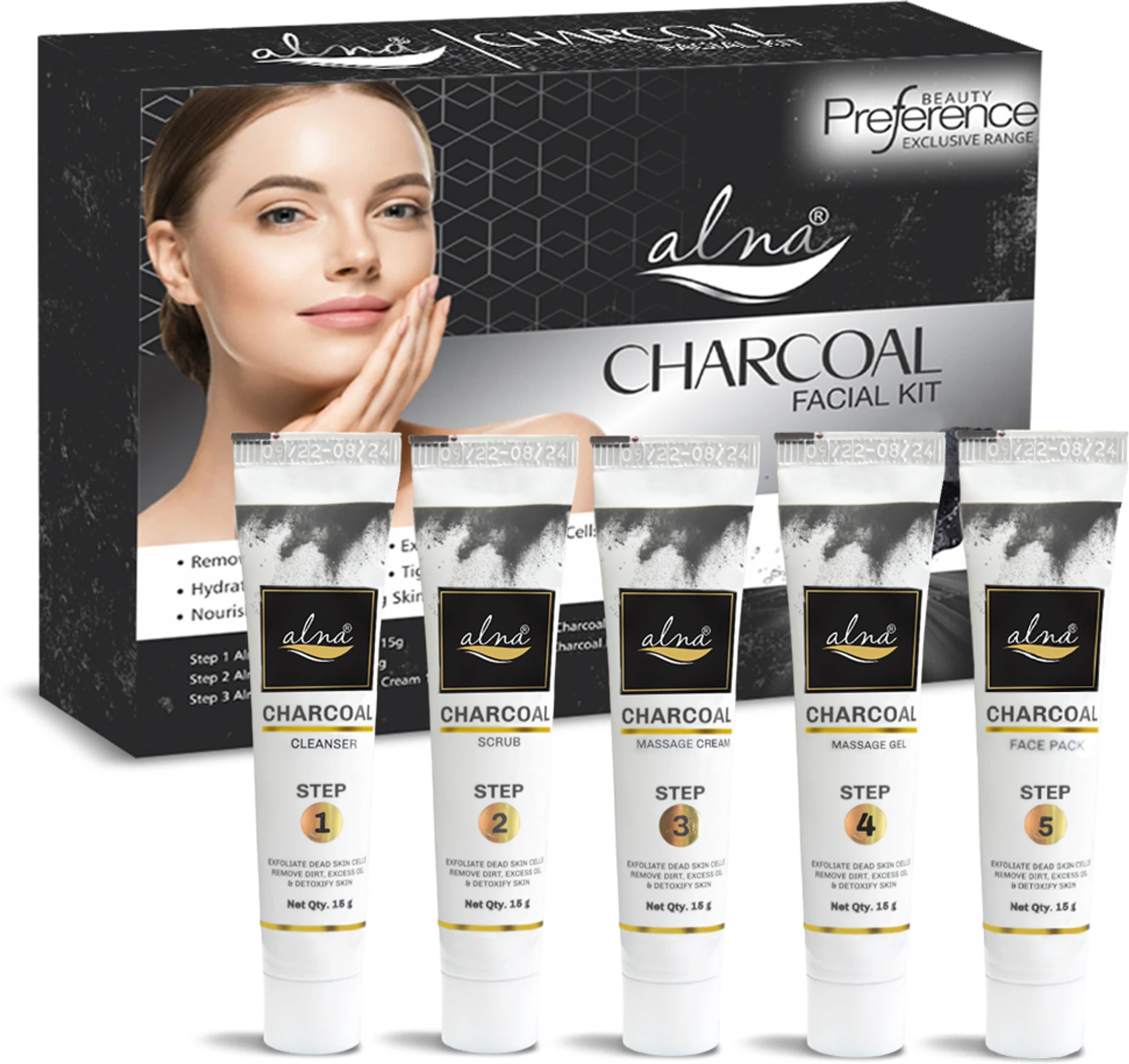 Alna Charcoal Facial Kit (5 Step Deep Cleansing Facial Kit)