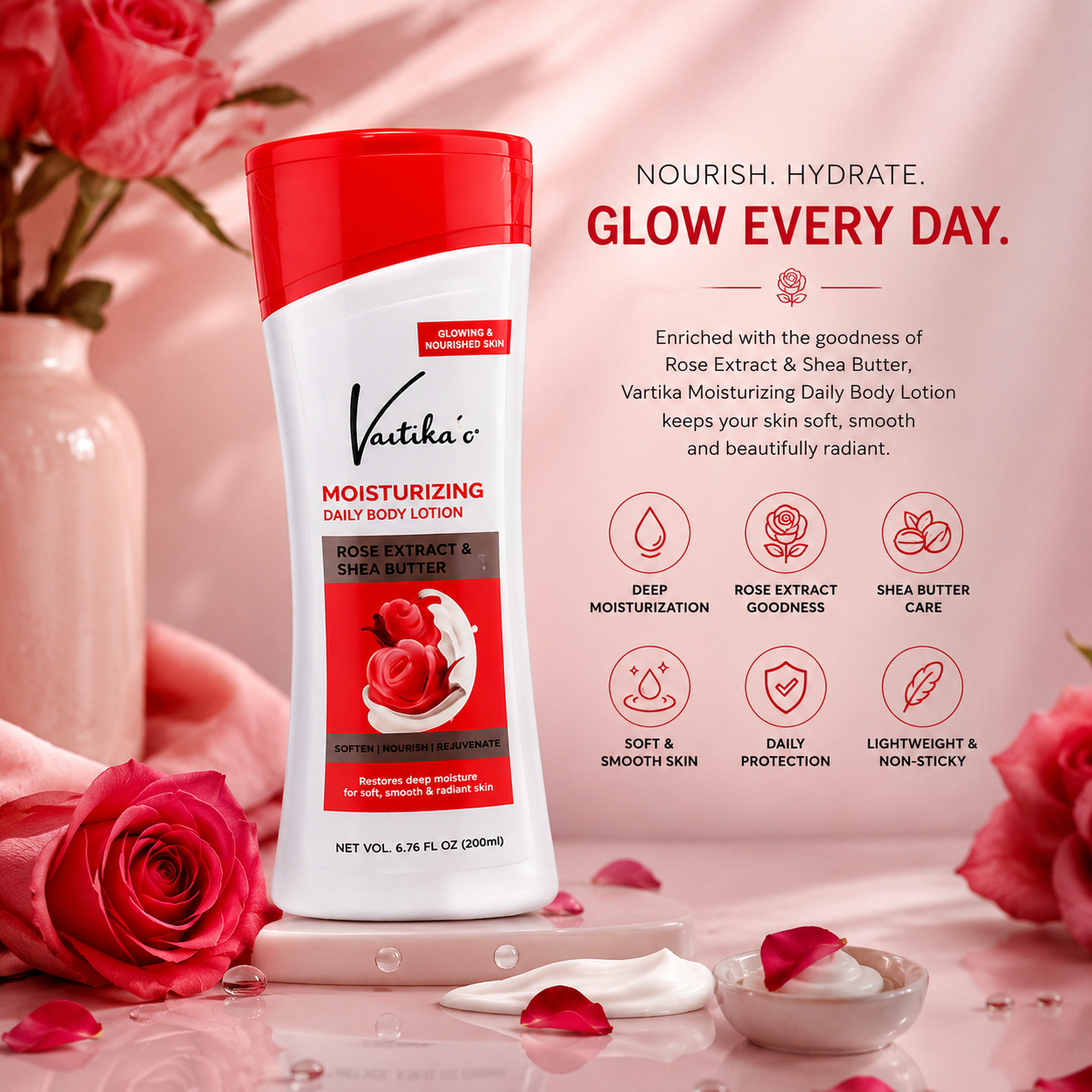 VARTIKA'S Herbals Moisturizing Body Lotion with Rose Extract & Shea Butter – 200ml - Image 4