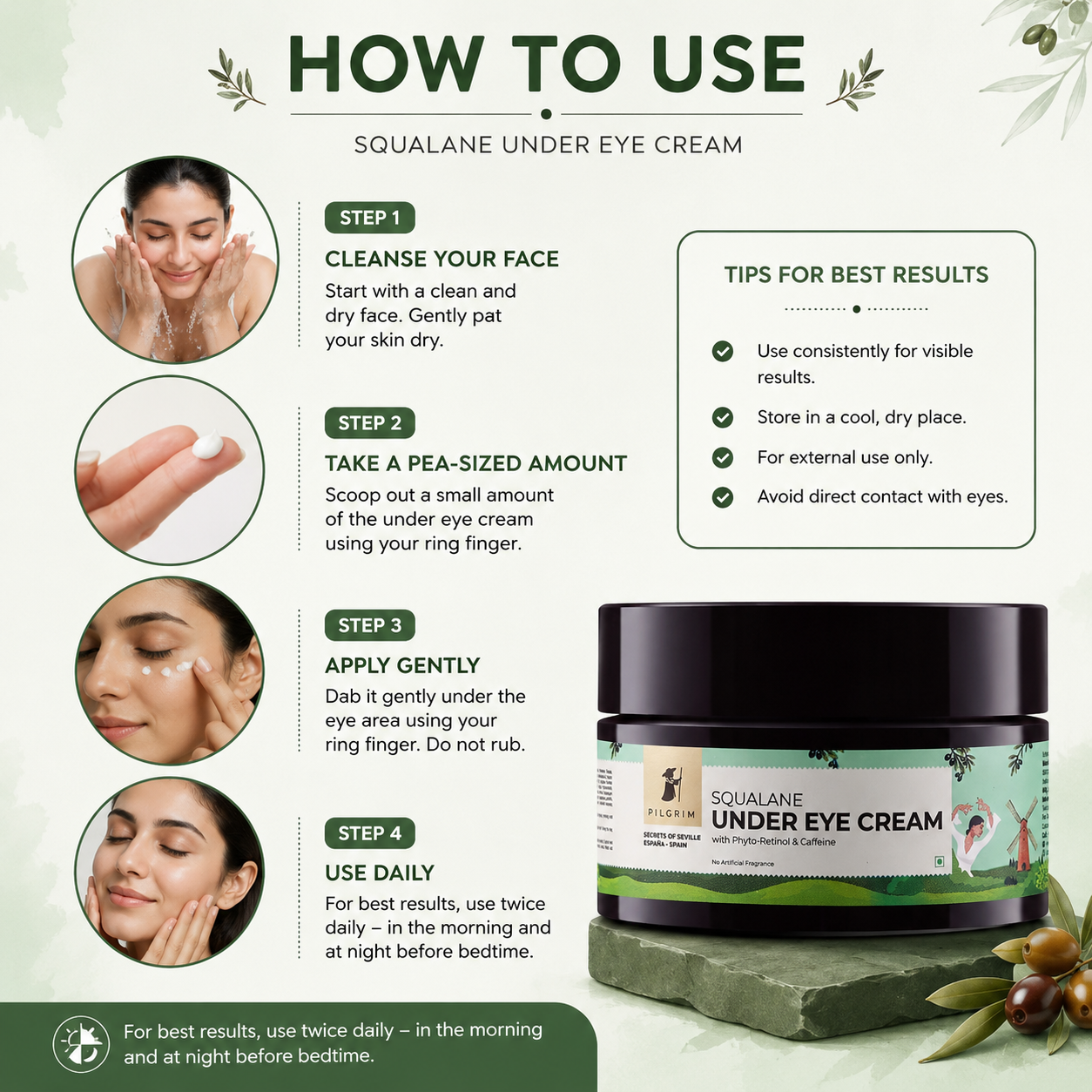 Pilgrim Squalane Under Eye Cream with Phyto-Retinol & Caffeine (30g) - Image 2