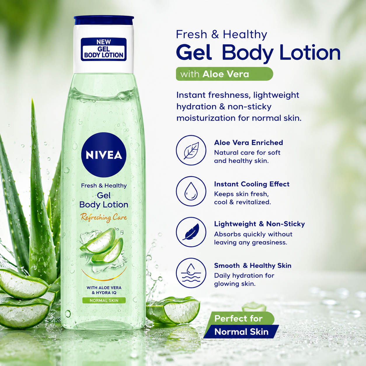 NIVEA Fresh & Healthy Gel Body Lotion with Aloe Vera for Normal Skin -75ml - Image 8