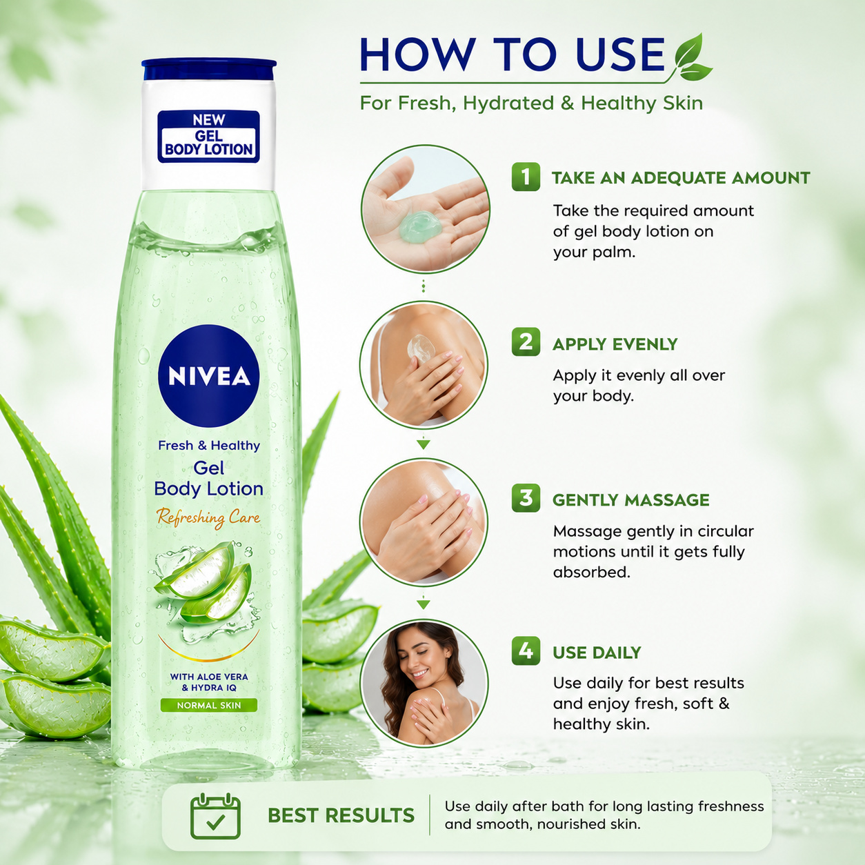 NIVEA Fresh & Healthy Gel Body Lotion with Aloe Vera for Normal Skin -75ml - Image 6