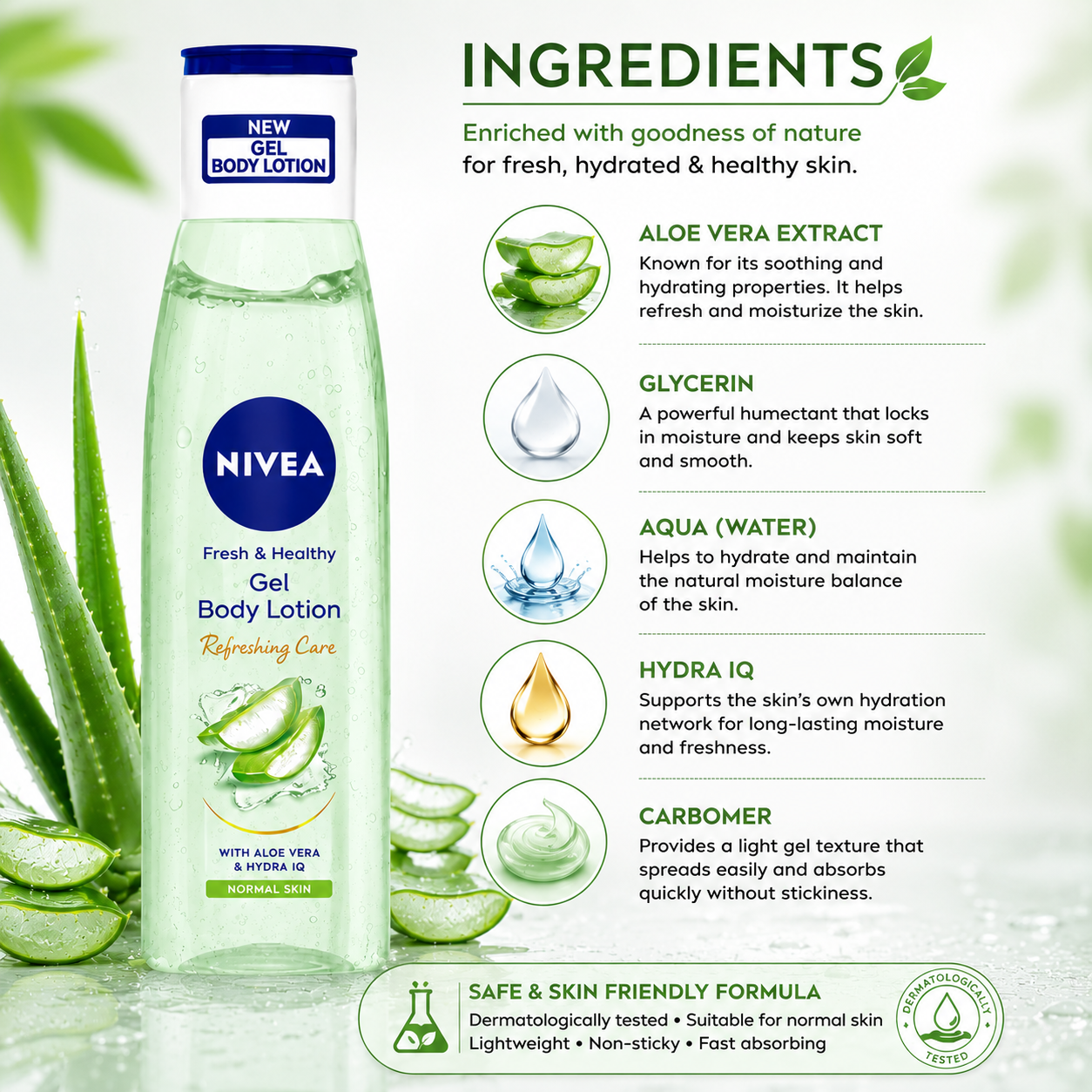 NIVEA Fresh & Healthy Gel Body Lotion with Aloe Vera for Normal Skin -75ml - Image 5