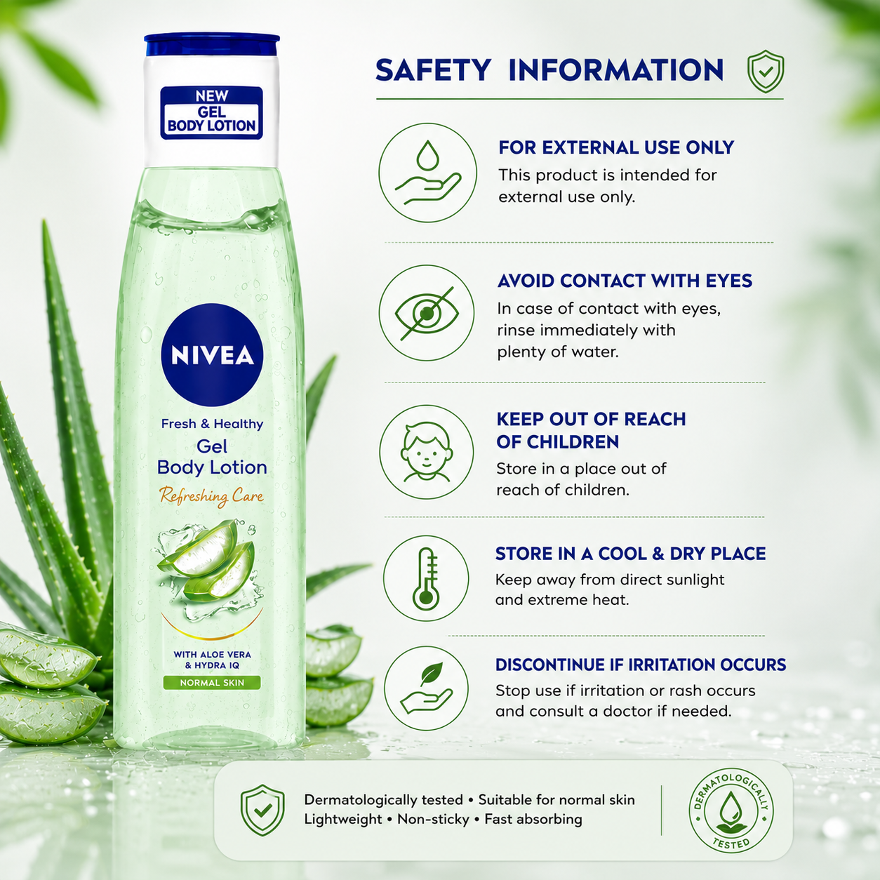 NIVEA Fresh & Healthy Gel Body Lotion with Aloe Vera for Normal Skin -75ml - Image 4