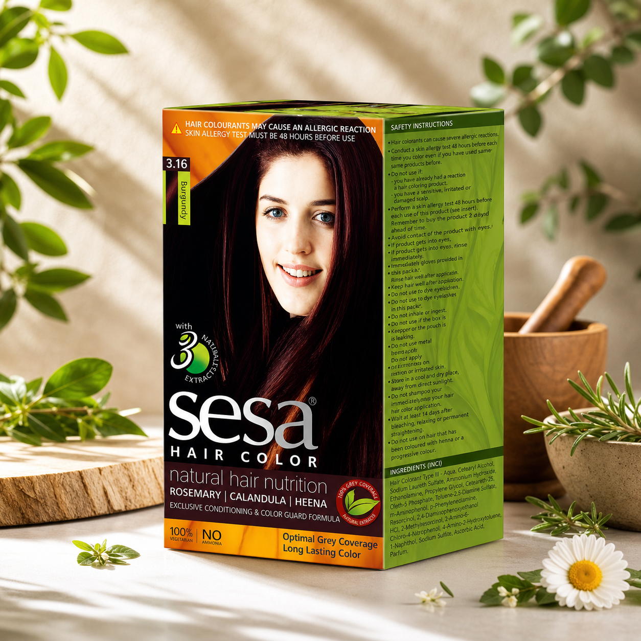 Sesa Hair Color Natural Burgundy 3.16 | 100% Grey Coverage | No Ammonia - Image 2