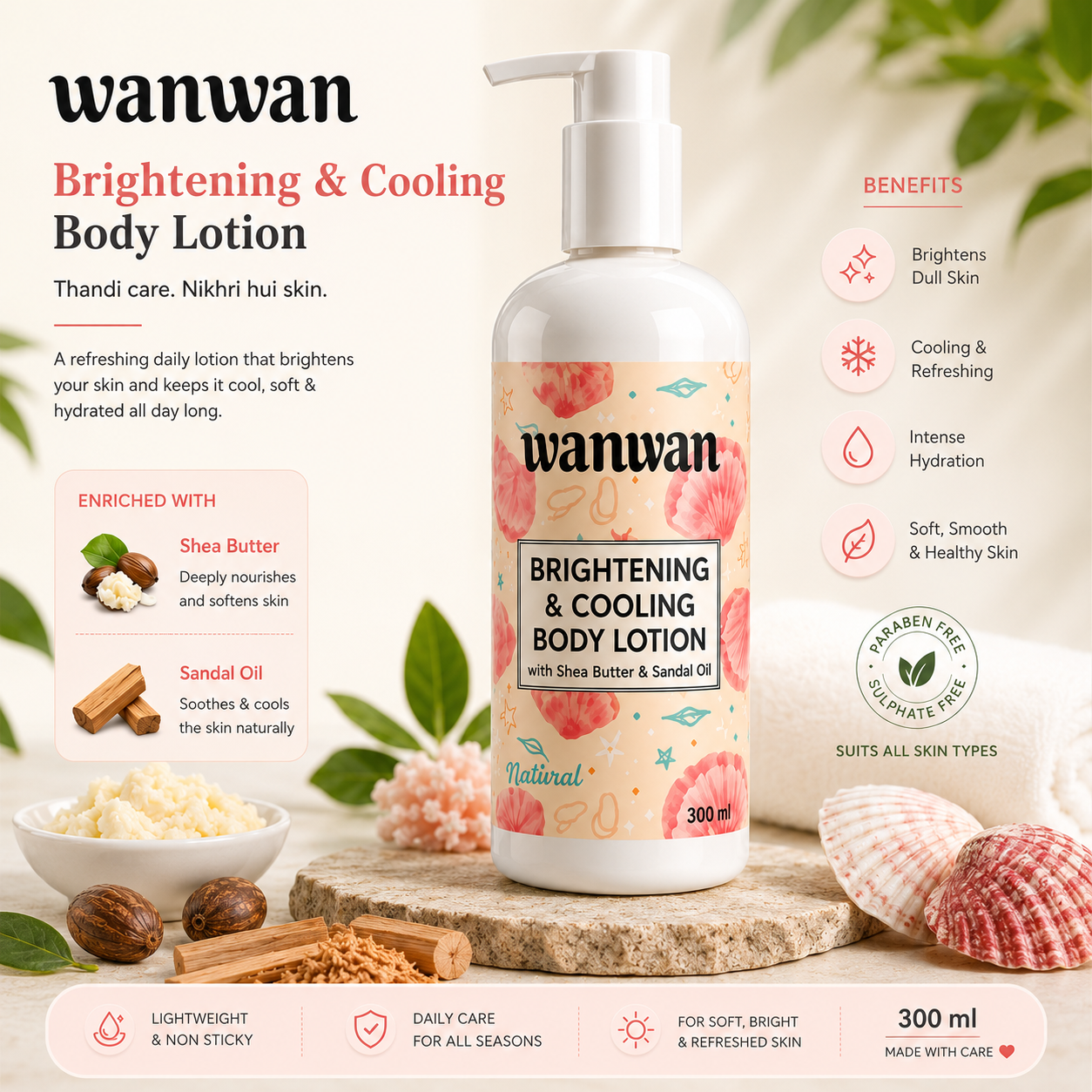 Wanwan Brightening & Cooling Body Lotion – Hydrating Skin Care Lotion -300ml - Image 2