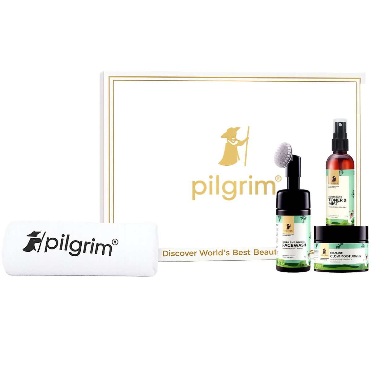 Pilgrim Squalane Glow Moisturizer Face Care Gift Set with Facewash, Toner Mist & Headband