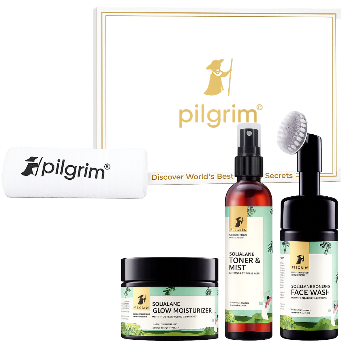 Pilgrim Squalane Glow Moisturizer Face Care Gift Set with Facewash, Toner Mist & Headband - Image 2