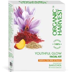 Organic Harvest Youthful Glow Facial Kit Saffron Oat Milk & Peach with Bakuchiol