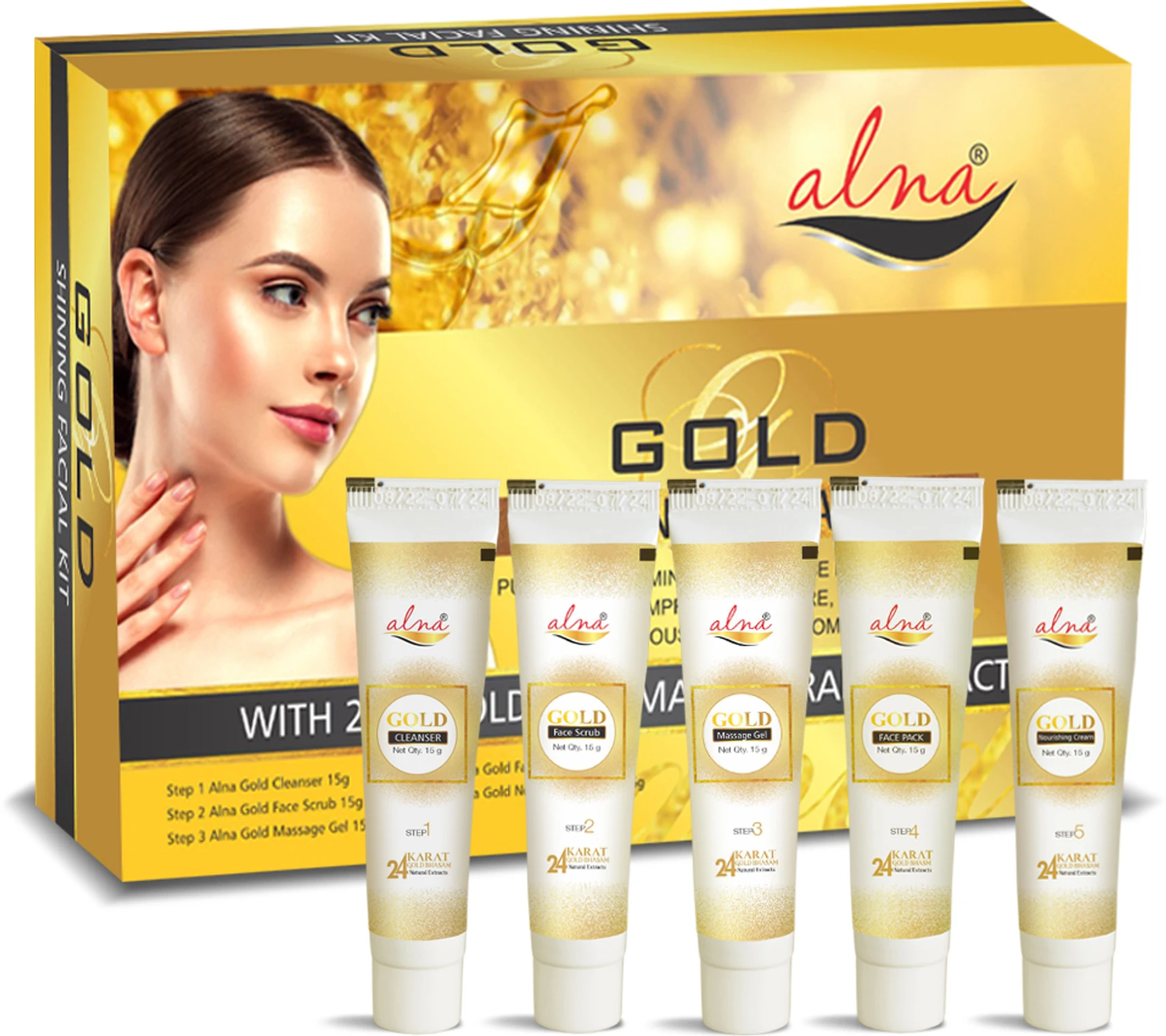 Alna Gold Facial Kit (5 Step Instant Glow Facial Kit)