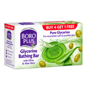 BoroPlus Glycerine Bathing Bar with Olive & Aloe Vera (Buy 4 Get 1 Free Super Saver Pack) - 5 x 125 g