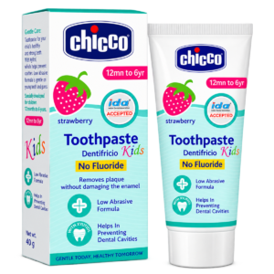 Chicco Toothpaste for Kids (12 Months to 6 Years) - Strawberry Flavour, 50g | Fluoride-Free & Low Abrasive Formula | IDA Accepted