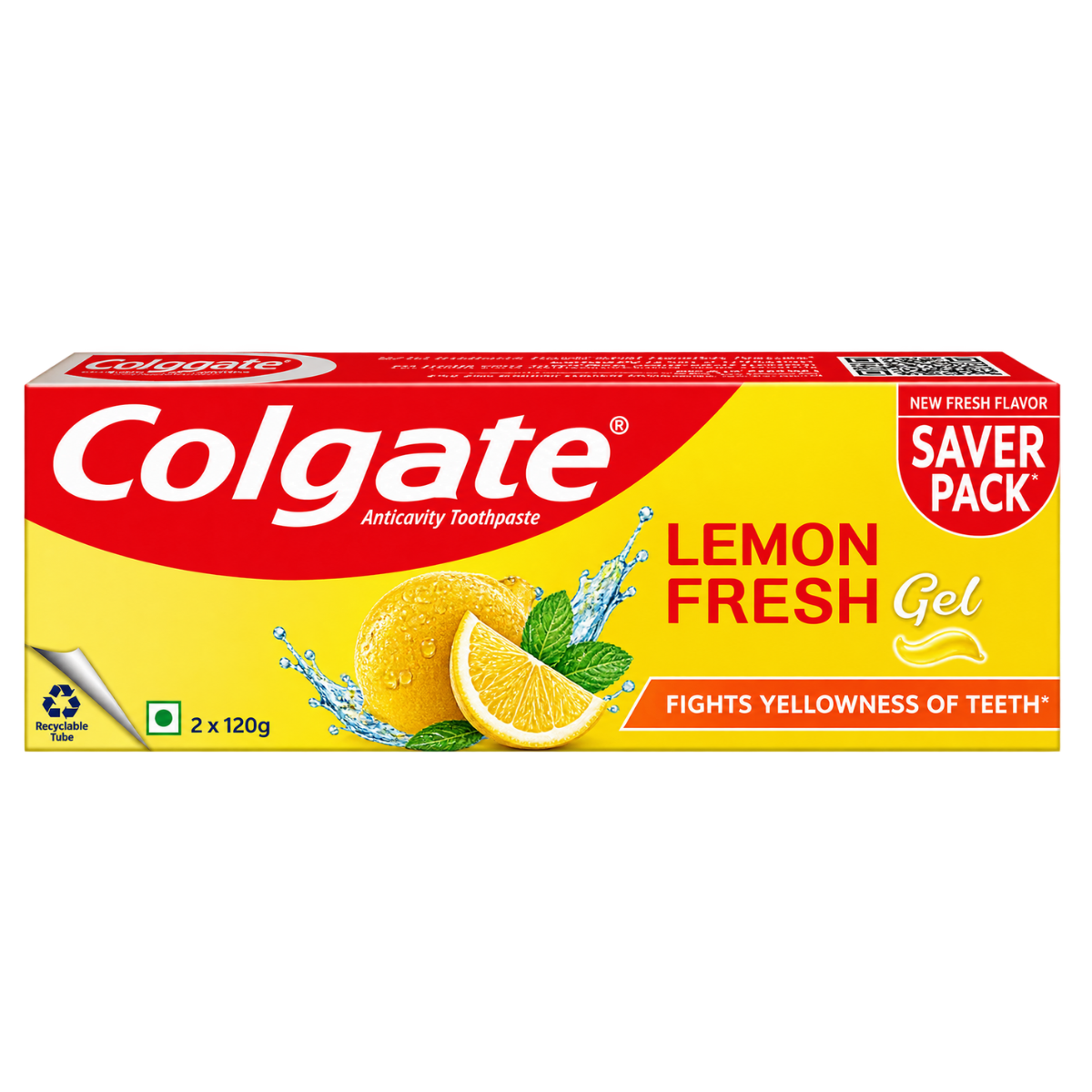 Colgate Lemon Fresh Gel Toothpaste - 240g (Saver Pack 2 x 120g) | Fights Yellowness of Teeth | New Fresh Flavor & Anticavity Protection