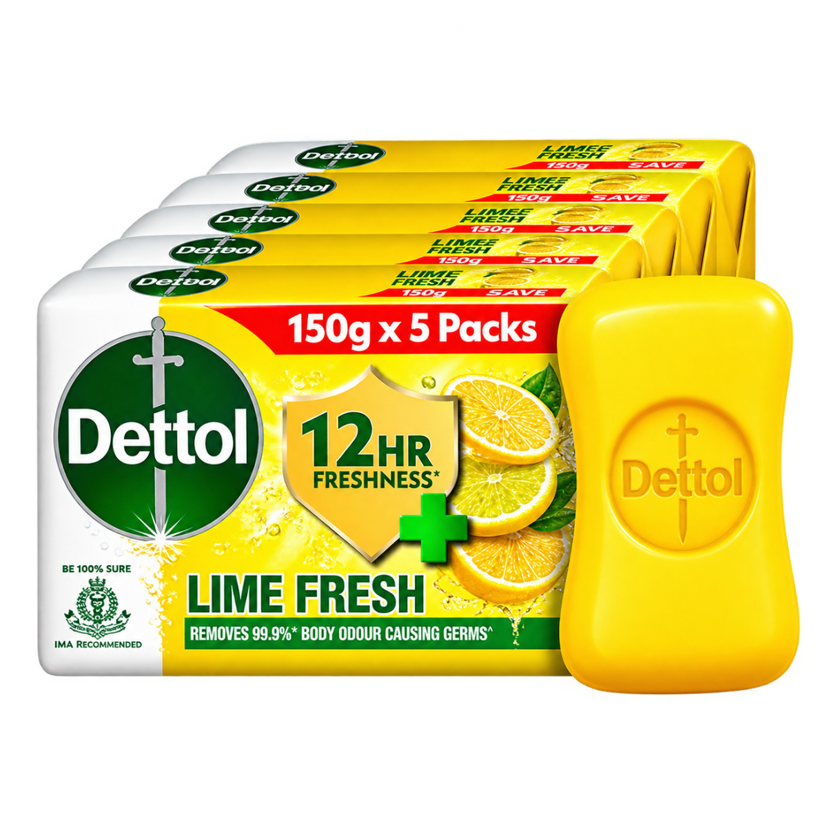 Dettol Lime Cool Germ Protection Bathing Soap (2x Menthol Mega Saver Pack) - 5 x 150 g