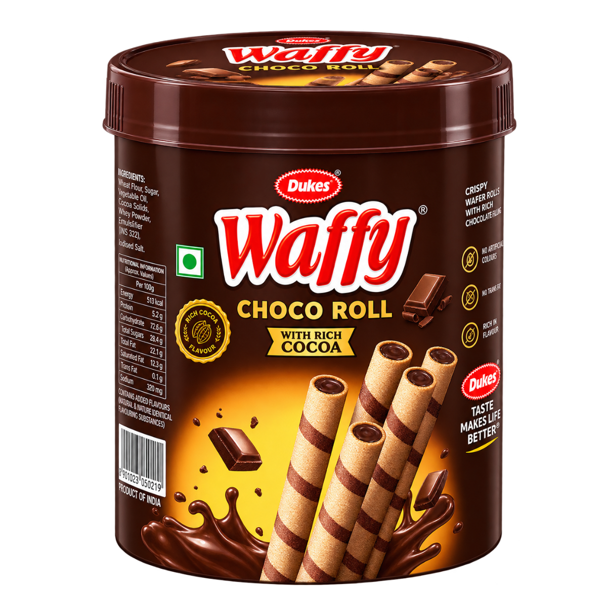 Dukes Waffy Choco Roll Wafer Rolls with Rich Cocoa – 250g Jar