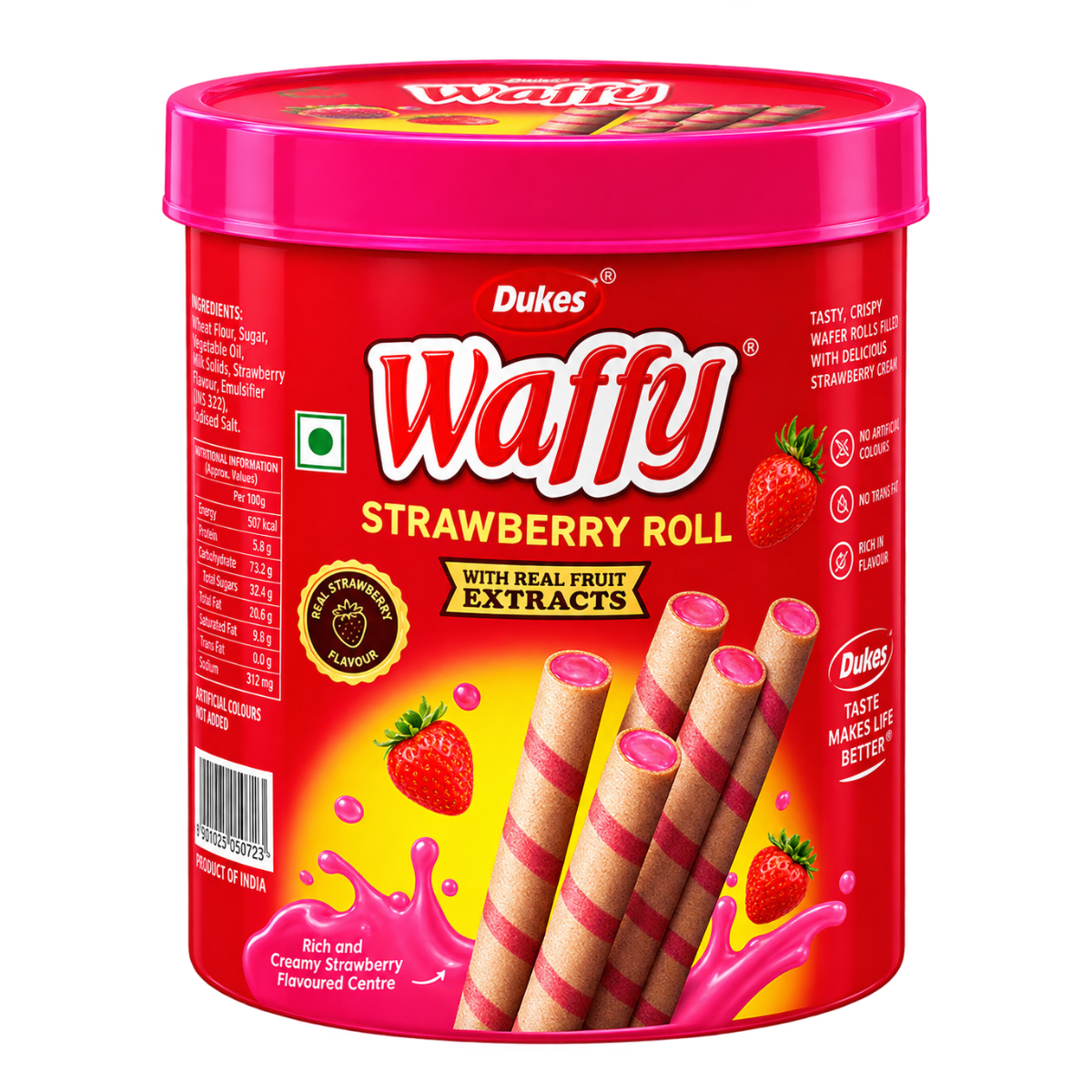 Dukes Waffy Strawberry Roll Wafer with Real Fruit Extracts – 250g Jar