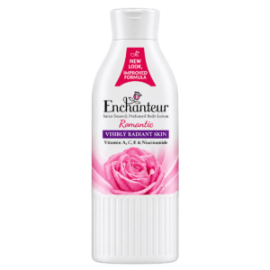 Enchanteur Romantic Satin Smooth Perfumed Body Lotion (250 ml) – With Vitamin A, C, E & Niacinamide for Visibly Radiant Skin