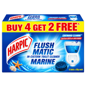 Harpic Flushmatic In-Cistern Toilet Cleaner Blocks - Marine (Buy 4 Get 2 Free Combo, 6 x 50g)