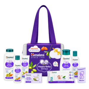 Himalaya Happy Baby Gift Travel Bag with Baby Towel & Powder Puff (11-in-1 Gift Pack) - White/Purple