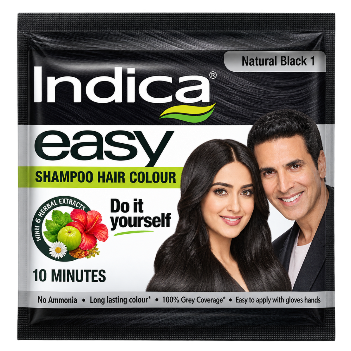 Indica Easy Shampoo Hair Colour - Natural Black 1 (18ml)