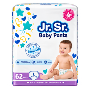 Jr. Sr. Baby Diaper Pants - Large Size (L), 9-14 kg (62 Count, Pack of 1)