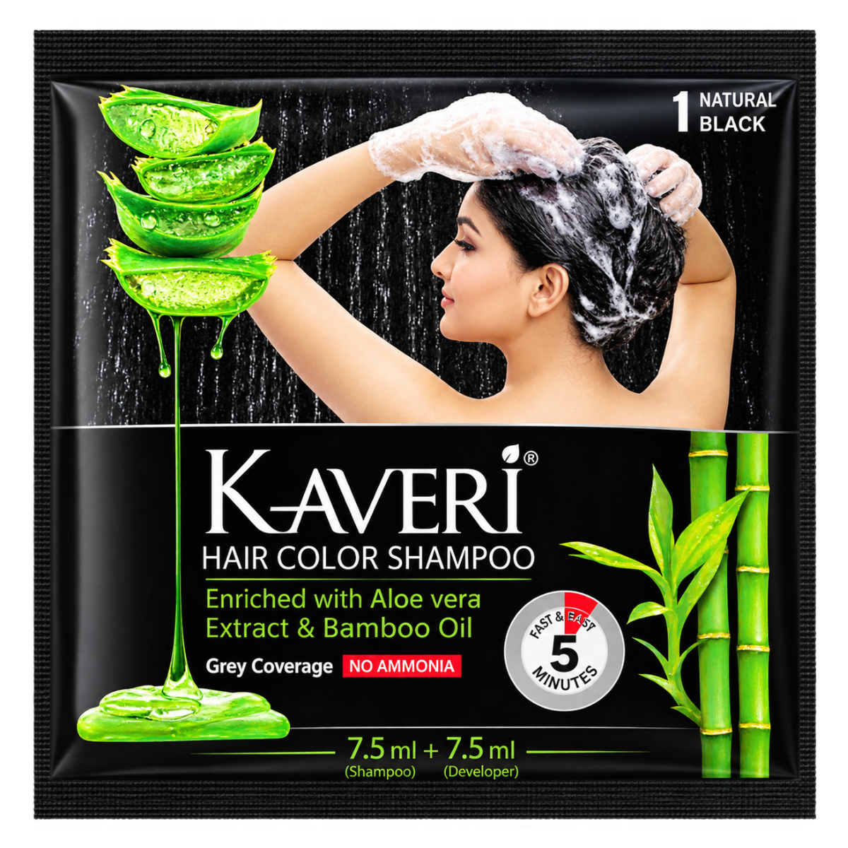 Kaveri Hair Color Shampoo - 1 Natural Black (15ml)