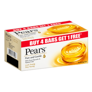 Pears Pure & Gentle Soap Bar with 98% Pure Glycerin & Natural Oils (Buy 4 Get 1 Free Pack) - For Soft, Glowing Skin