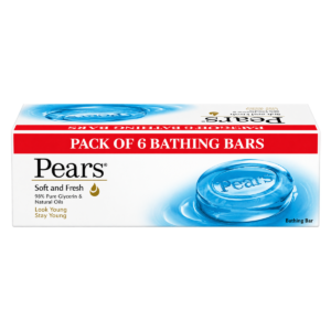 Pears Soft & Fresh Bathing Bar with 98% Pure Glycerin & Mint Extracts - 125 g (Pack of 6, 6 x 125 g)