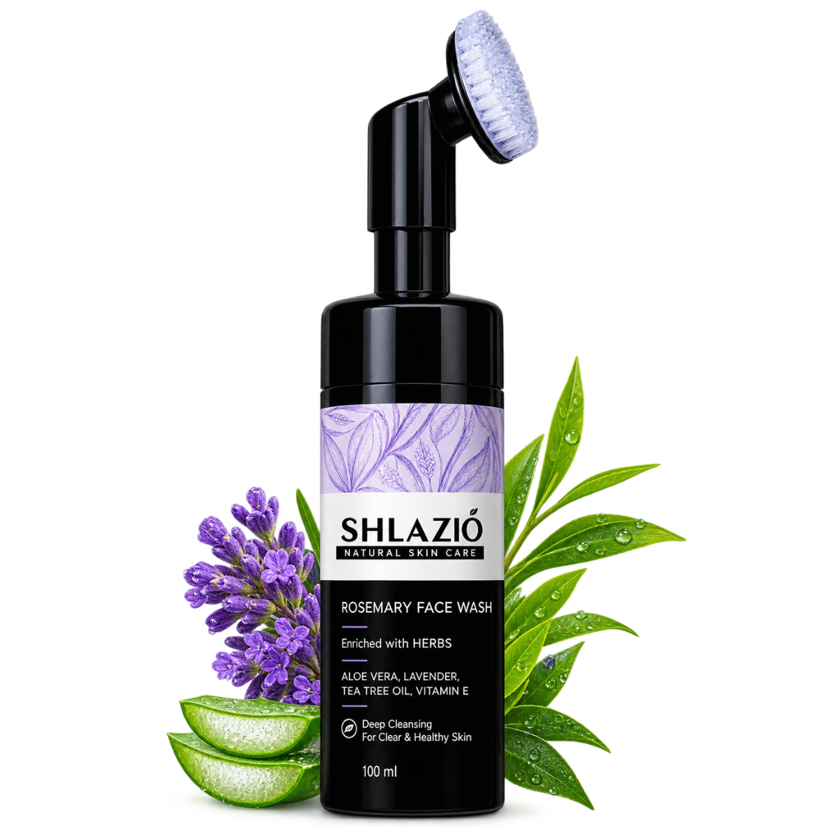 Shlazio Professional Rosemary Foaming Face Wash with Built-in Brush - 150ml