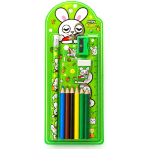 Ianbei Cute Bunny Green Stationery Gift Set (Model 7011) - Pencil, Color Pencils, Ruler, Eraser & Sharpener