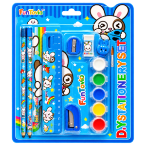 Ianbeitu Cute Bunny DIY Stationery & Painting Art Set (Model 9002) - Pencils, 6-Color Paints, Brush, Eraser, Sharpener & Novelty Topper