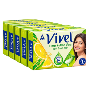Vivel Lime & Aloe Vera Soap with Vitamin E - 90 g (Pack of 5) 4+1Free