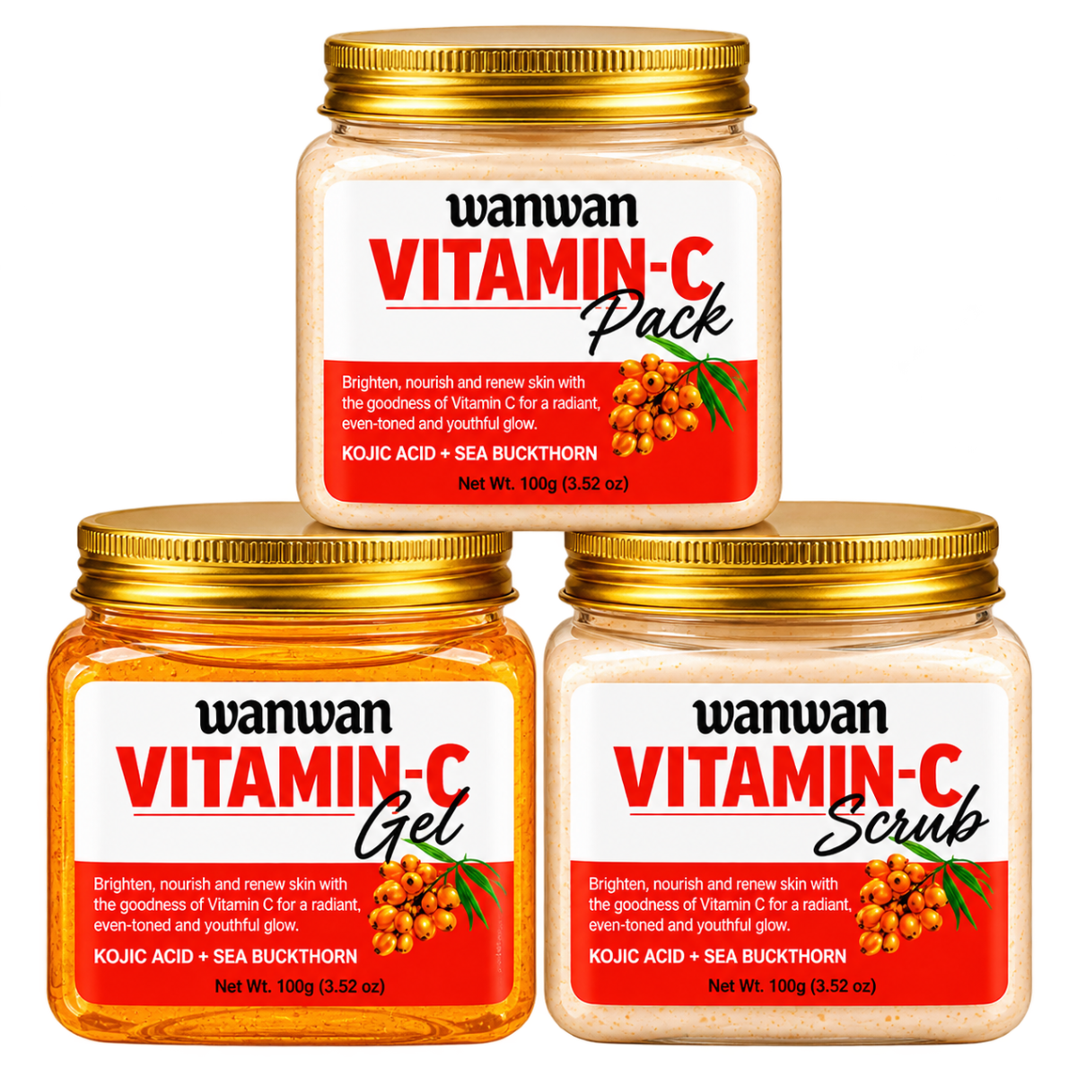 Wanwan Vitamin-C Skincare Set With Gel, Scrub & Pack Brightening Facial Care Combo (300g x 3)-900g