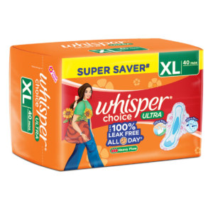 Whisper Choice Sanitary Pads with Wings for Women-XL 40Pads