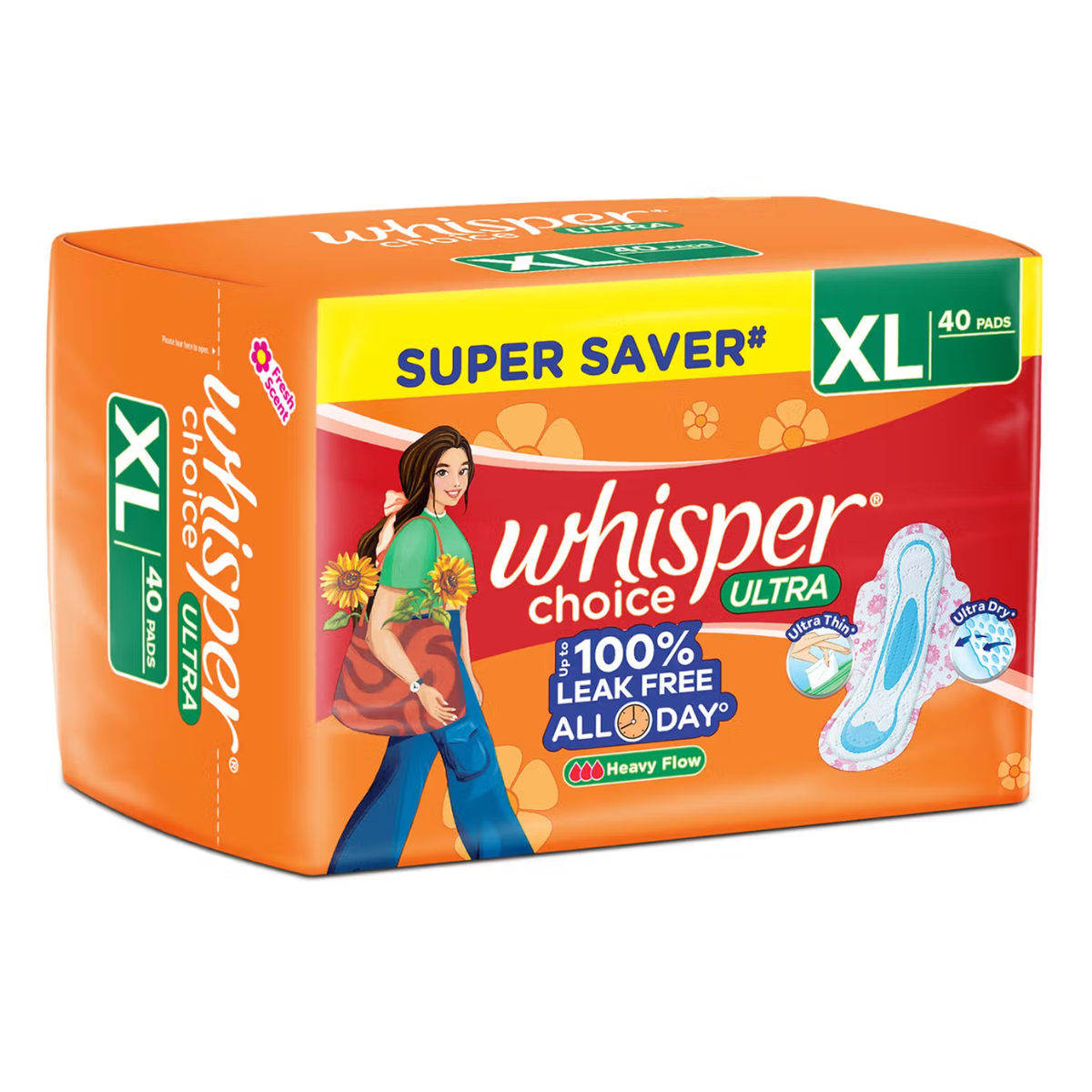 Whisper Choice Sanitary Pads with Wings for Women-XL 40Pads
