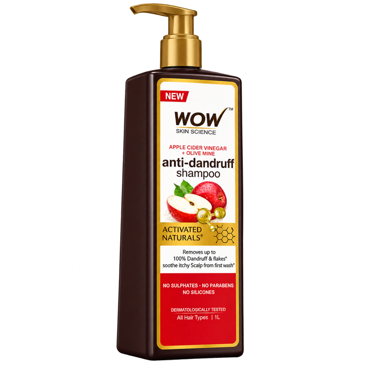 WOW Skin Science Apple Cider Vinegar + Olamine Anti-Dandruff Shampoo - 1000 ml