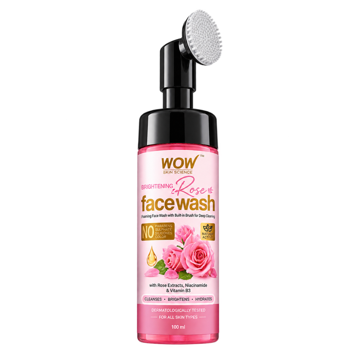 WOW Skin Science Himalayan Rose Foaming Face Wash with Built-in Face Brush - 150ml