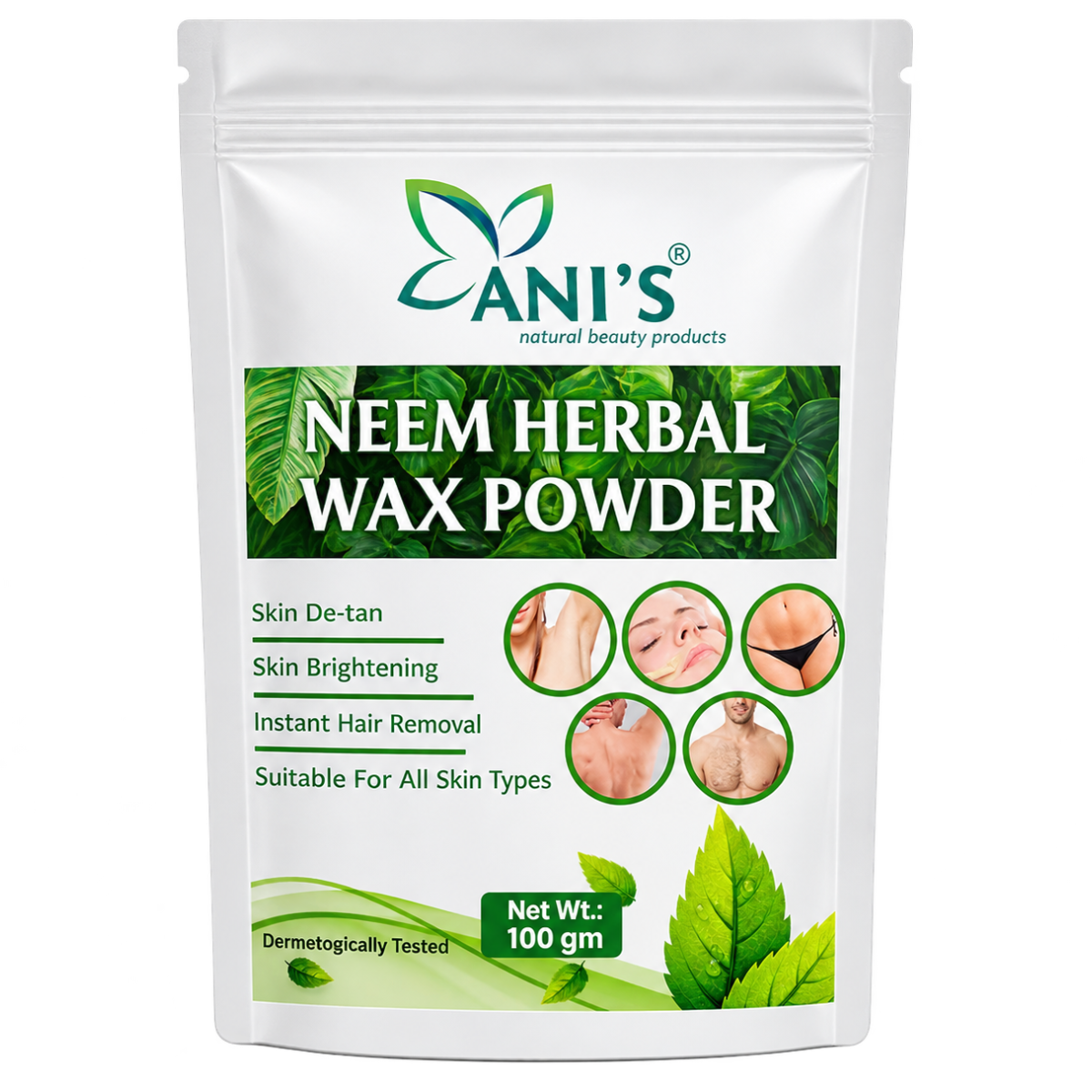ANI'S Neem Herbal Wax Powder For Instant Hair Removal - 200g (Painless, De-Tan & Skin Brightening) Pack of 2 (100x2)