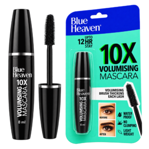 BLUE HEAVEN 10X Volumising Mascara - 8 ml | Waterproof, Up to 12HR Long-Stay Black Mascara