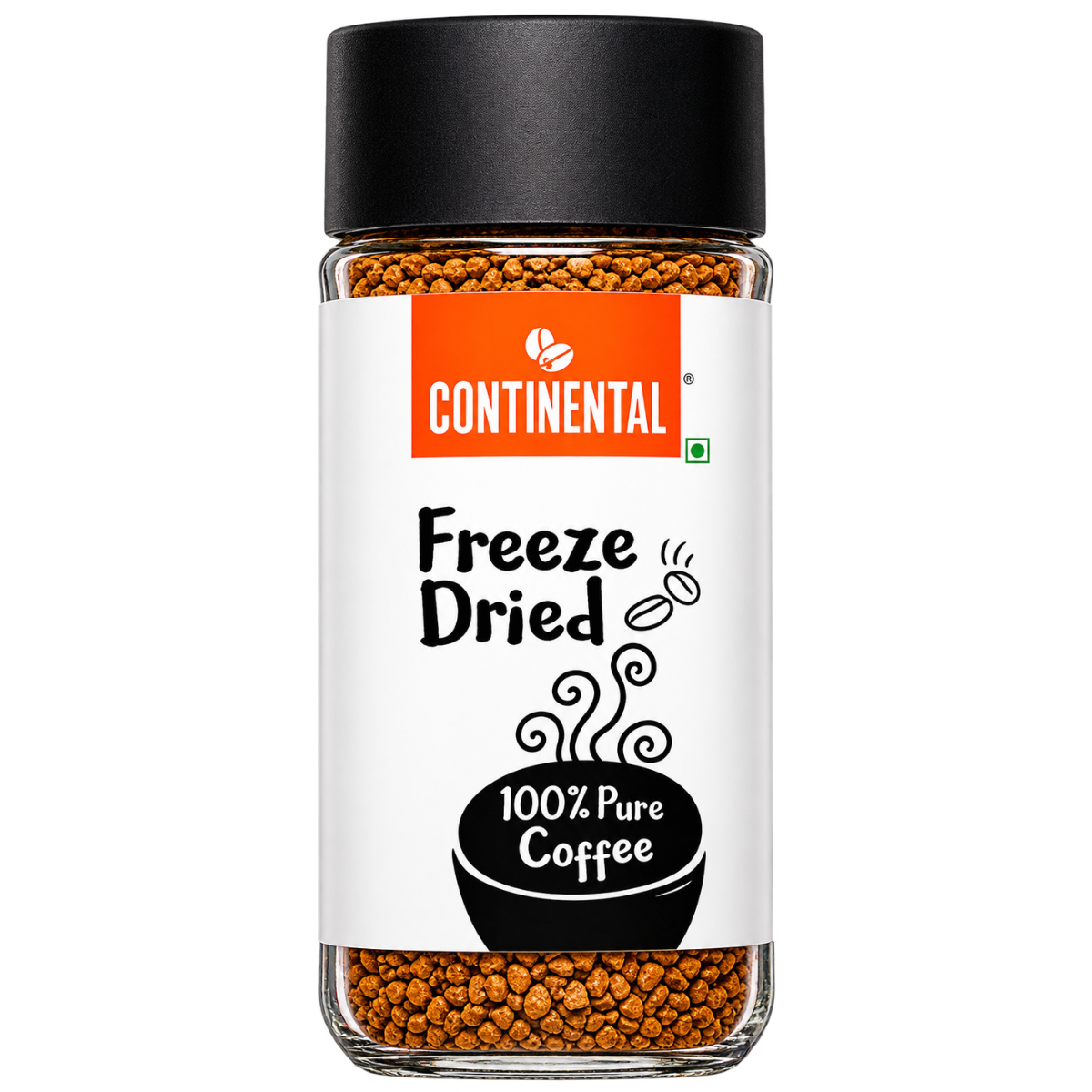 Continental Freeze Dried Instant Coffee (100g Glass Jar) | 100% Pure Dark Roasted Arabica Coffee Crystals | Aroma Locked Smooth Coffee for Hot & Cold Brews