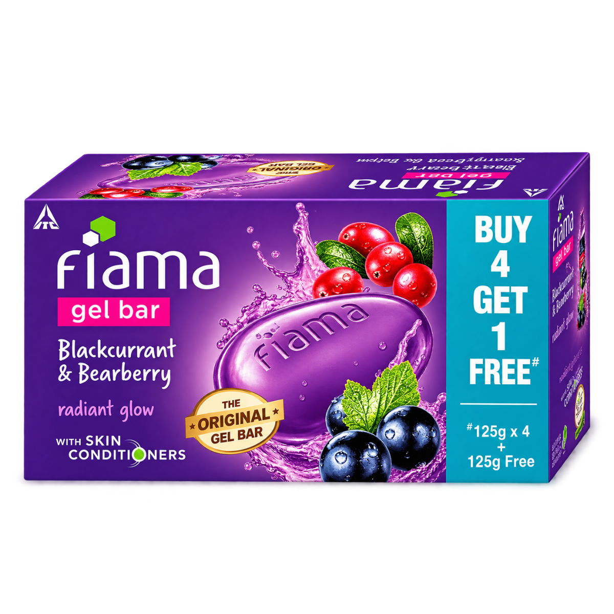 Fiama Gel Bar Blackcurrant & Bearberry Soap – 125 g (Buy 4 Get 1 Free, Pack of 5)